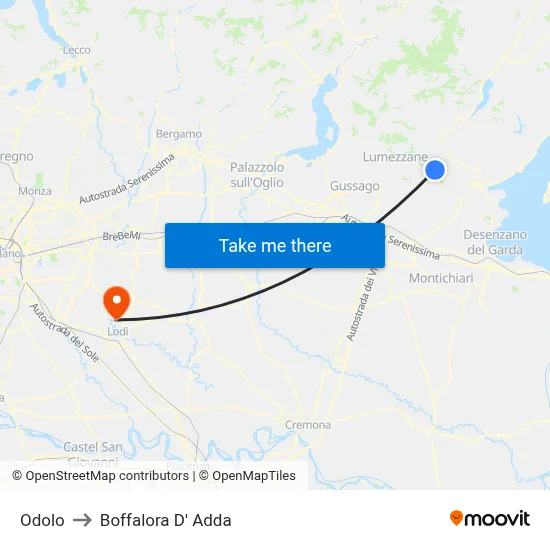 Odolo to Boffalora D'Adda map