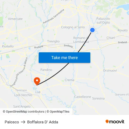 Palosco to Boffalora D'Adda map