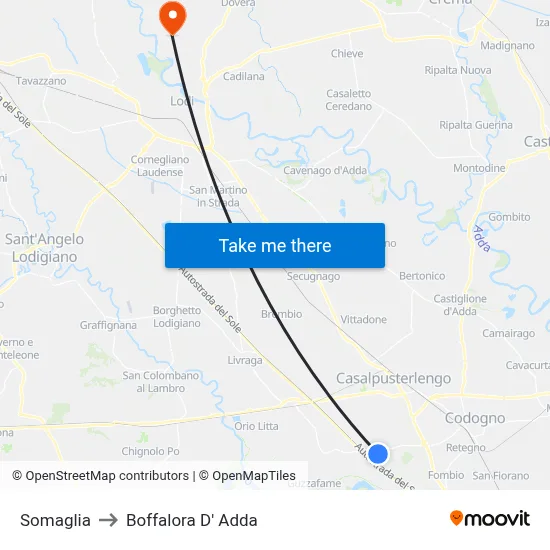Somaglia to Boffalora D'Adda map
