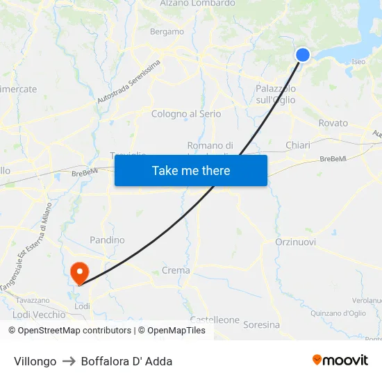 Villongo to Boffalora D'Adda map