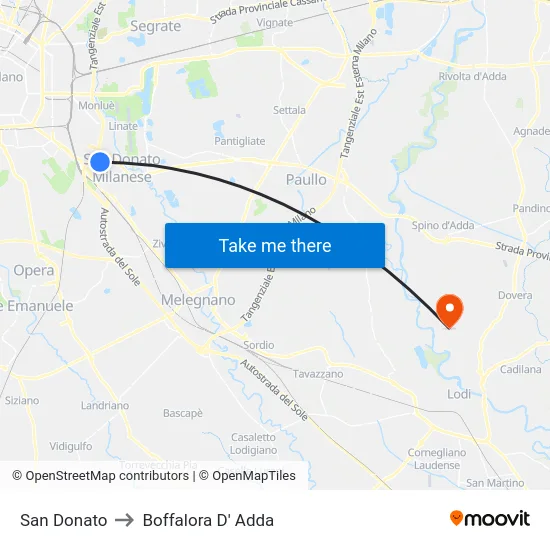 San Donato to Boffalora D' Adda map