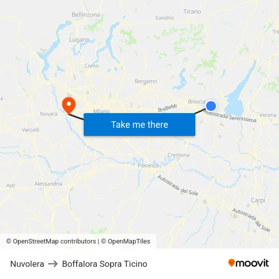 Nuvolera to Boffalora Sopra Ticino map