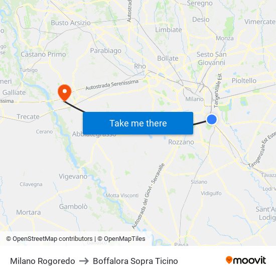 Milano Rogoredo to Boffalora Sopra Ticino map