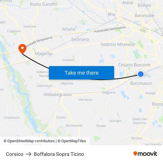 Corsico to Boffalora Sopra Ticino map