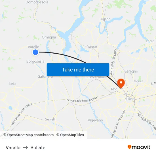 Varallo to Bollate map