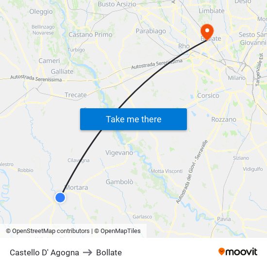 Castello D' Agogna to Bollate map