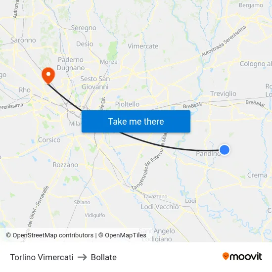 Torlino Vimercati to Bollate map