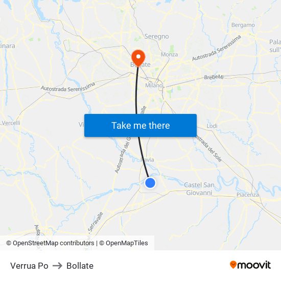 Verrua Po to Bollate map