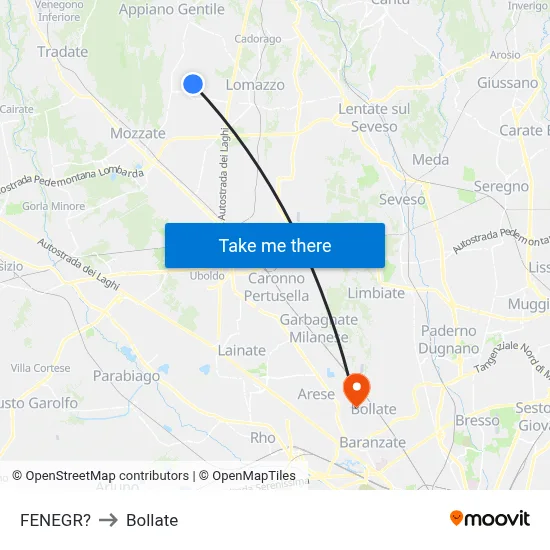 Fenegro to Bollate map
