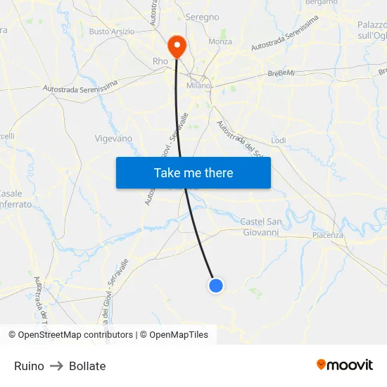Ruino to Bollate map