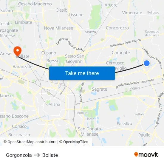 Gorgonzola to Bollate map