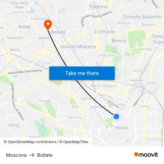 Moscova to Bollate map