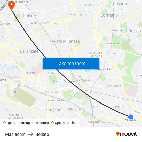 Maciachini to Bollate map