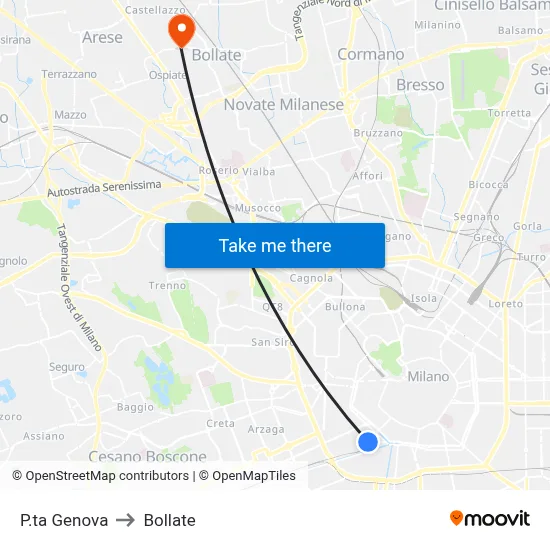 P.ta Genova to Bollate map