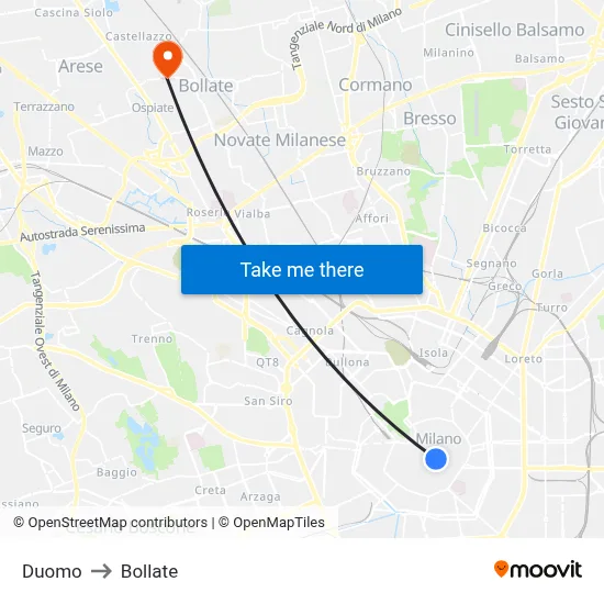 Duomo to Bollate map