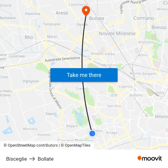 Bisceglie to Bollate map