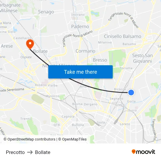 Precotto to Bollate map