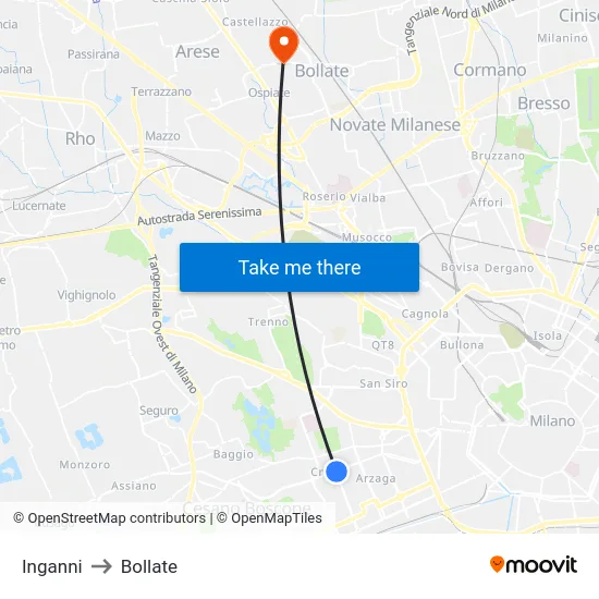 Inganni to Bollate map