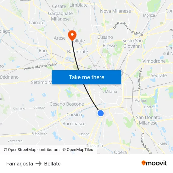 Famagosta to Bollate map
