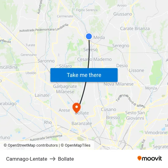 Camnago-Lentate to Bollate map