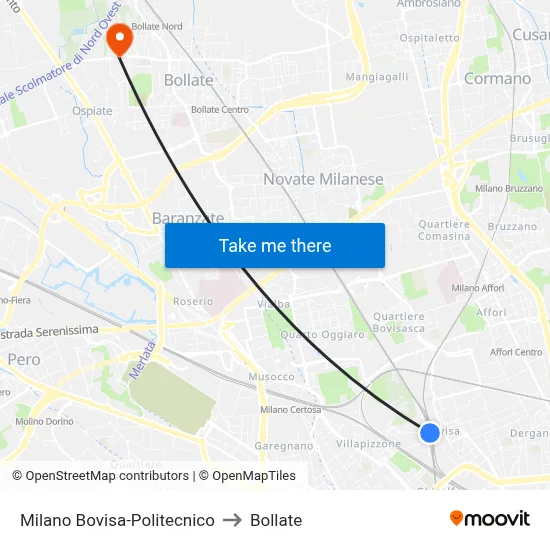 Milano Bovisa-Politecnico to Bollate map