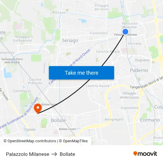 Palazzolo Milanese to Bollate map