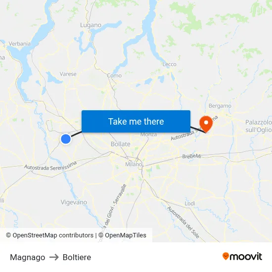 Magnago to Boltiere map