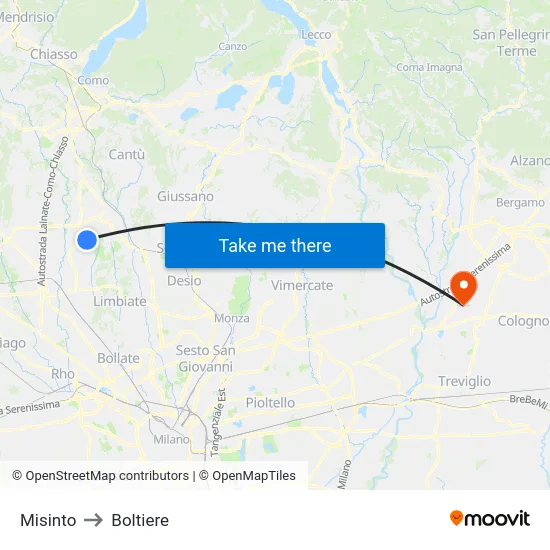 Misinto to Boltiere map
