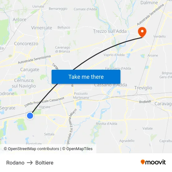 Rodano to Boltiere map