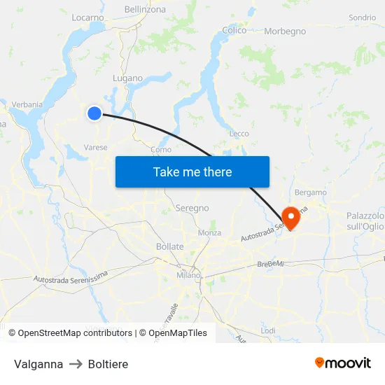 Valganna to Boltiere map