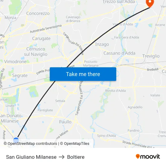 San Giuliano Milanese to Boltiere map