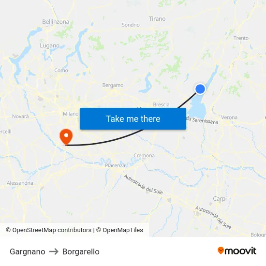 Gargnano to Borgarello map