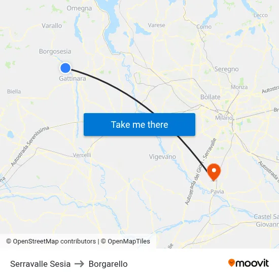 Serravalle Sesia to Borgarello map