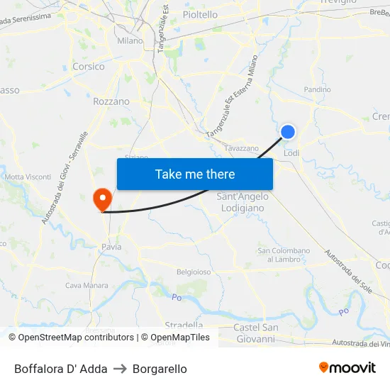Boffalora D'Adda to Borgarello map
