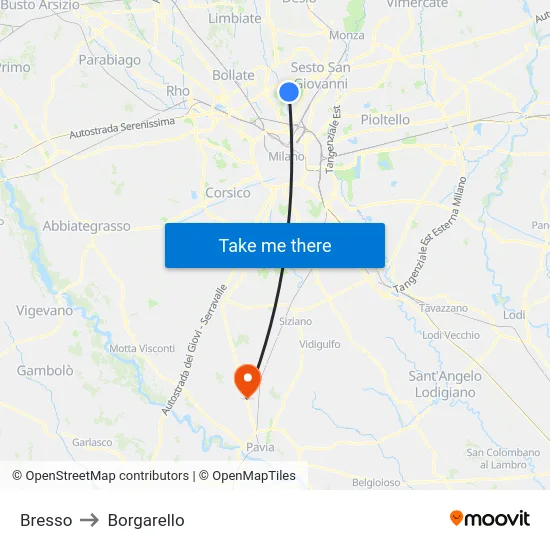 Bresso to Borgarello map