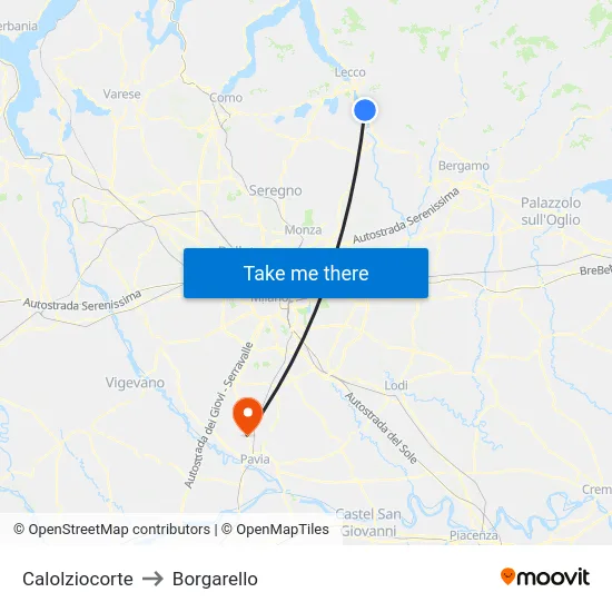 Calolziocorte to Borgarello map