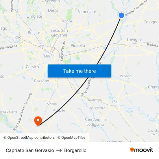 Capriate San Gervasio to Borgarello map