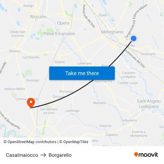 Casalmaiocco to Borgarello map