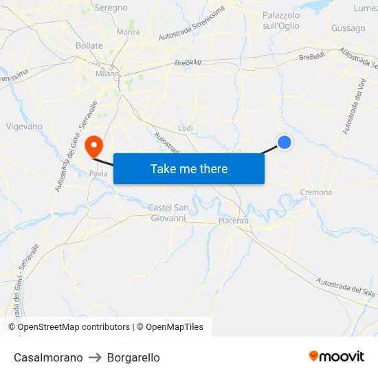 Casalmorano to Borgarello map