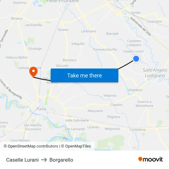 Caselle Lurani to Borgarello map