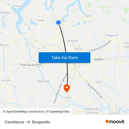 Cavallasca to Borgarello map