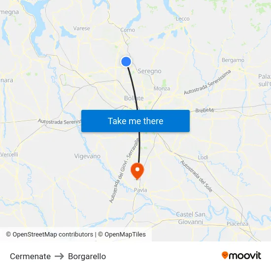 Cermenate to Borgarello map