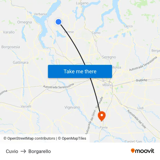 Cuvio to Borgarello map