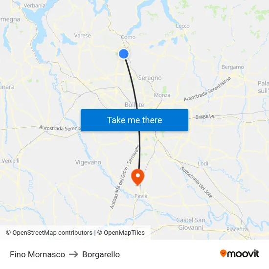 Fino Mornasco to Borgarello map