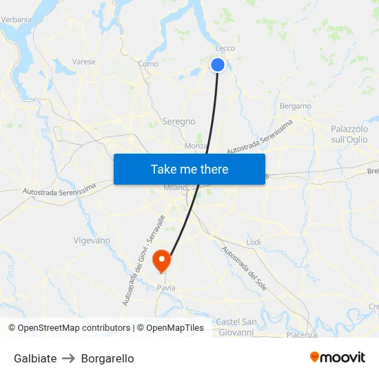 Galbiate to Borgarello map