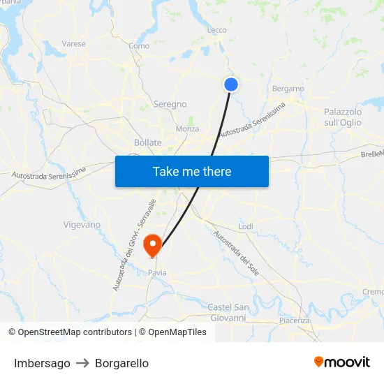 Imbersago to Borgarello map