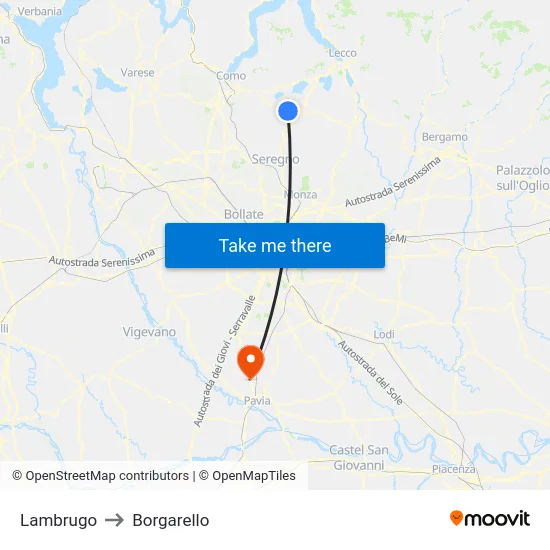 Lambrugo to Borgarello map
