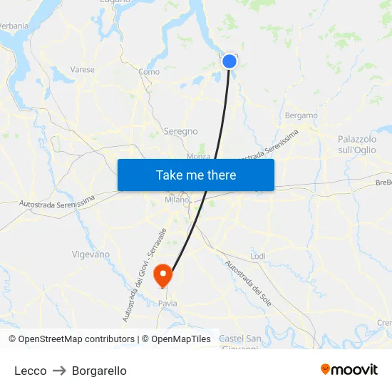 Lecco to Borgarello map