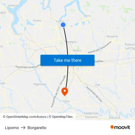 Lipomo to Borgarello map