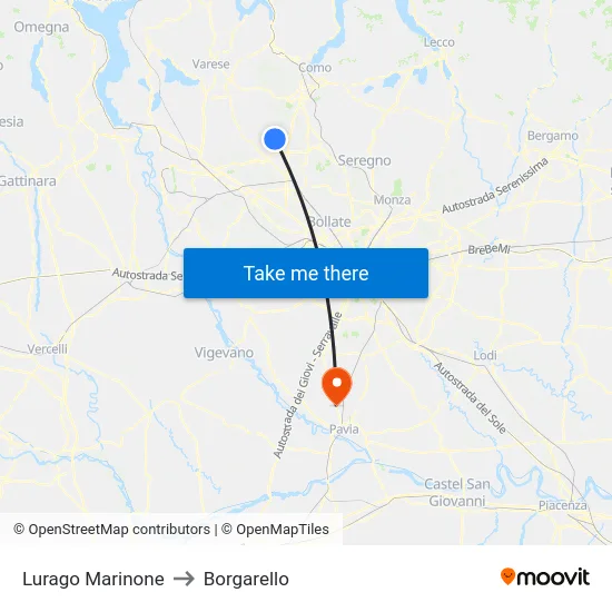 Lurago Marinone to Borgarello map